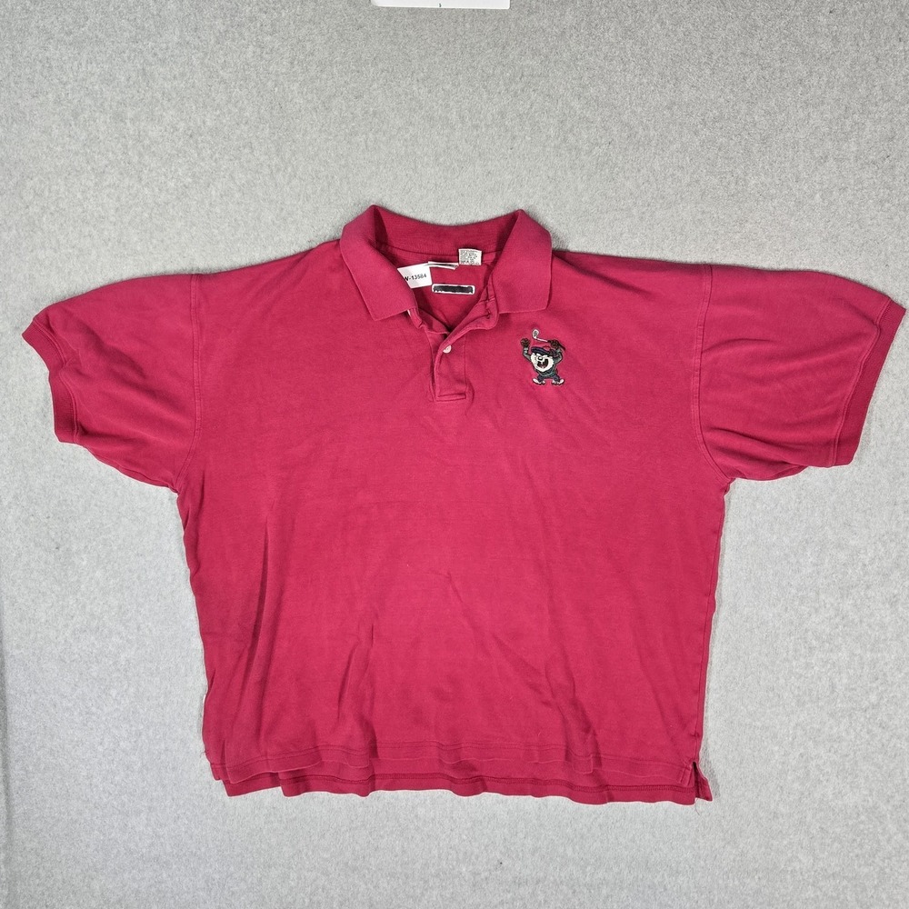 VINTAGE Looney‎ Tunes Classic Men Polo XXL Red Embroidered Tasmanian Devil 90s